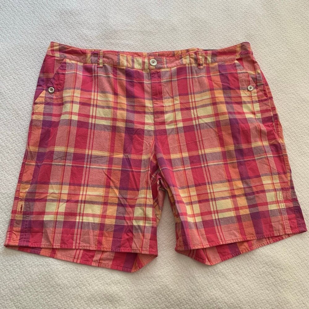 NEW Lane Bryant Womens Size 28 Pink Orange Plaid Cotton Shorts